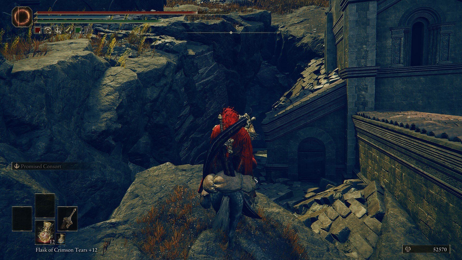 Location of the cavern in Moorth Ruins that takes you to Bonny Village (Image via FromSoftware)